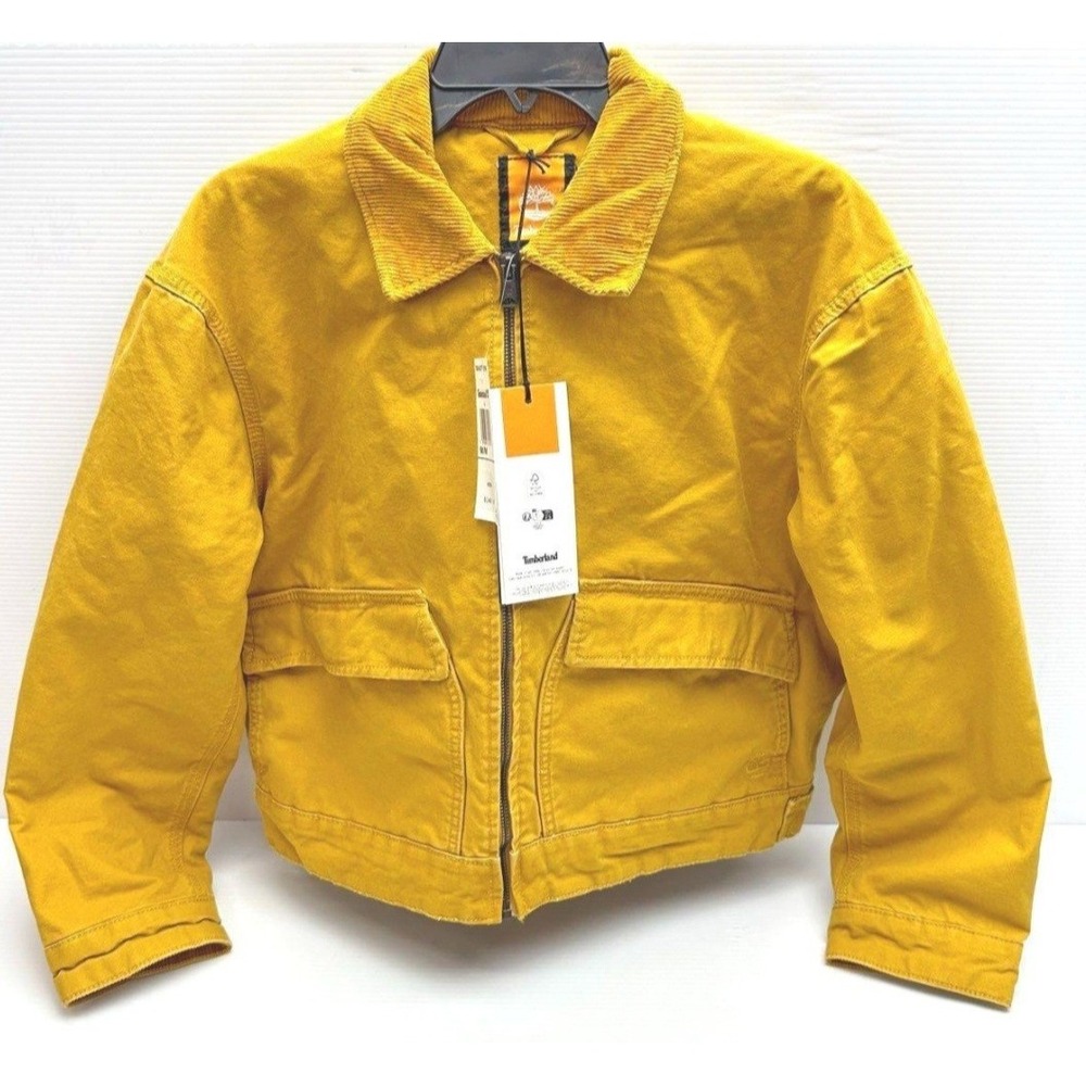 Timberland Strafford Canvas Jacket Womens Medium Yellow NWT Corduroy Cropped Zip